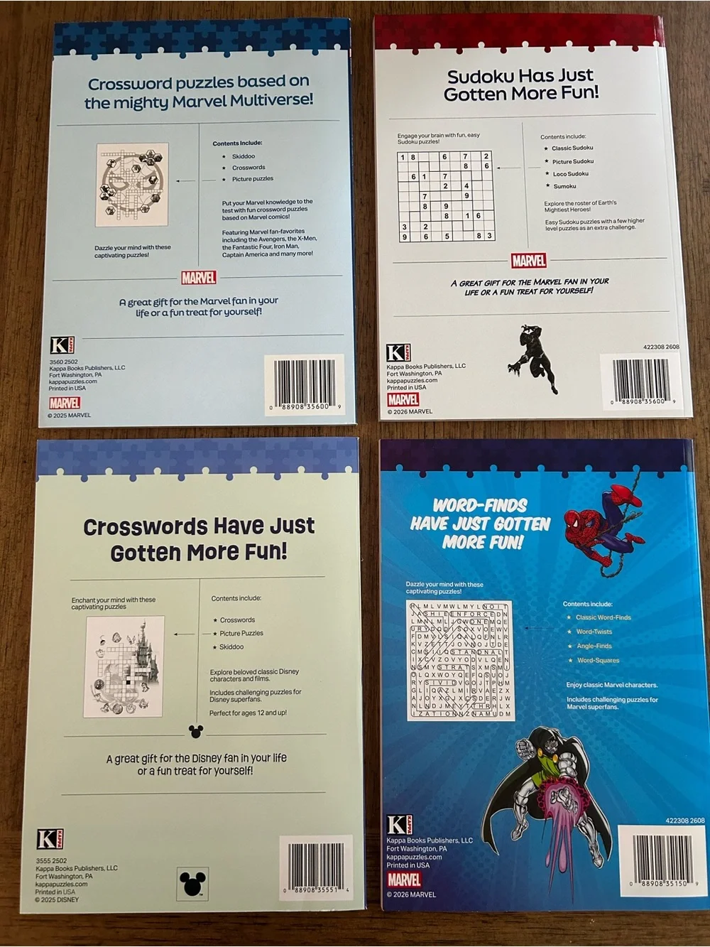 Set of 4 Activity Books includes Crosswords, Sudoku, & Word-Finds Marvel/Disney